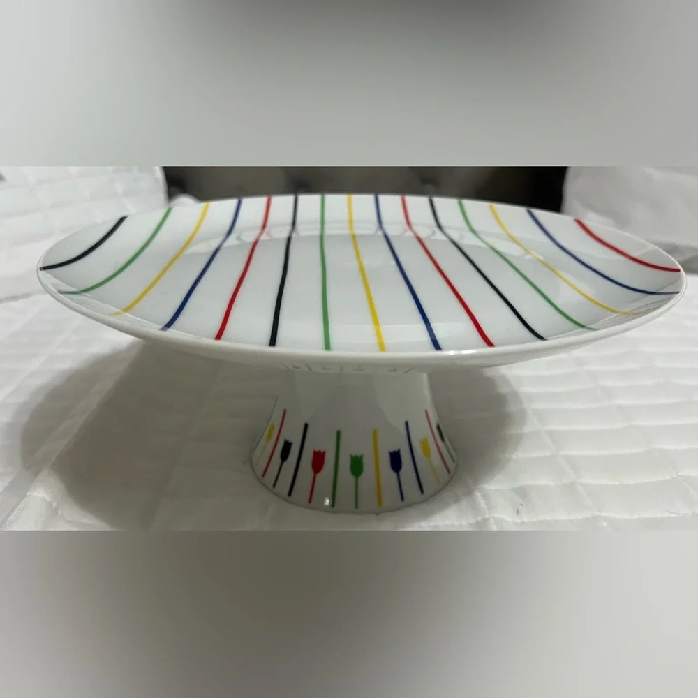 Georges Briard “Palette” multi-colored stripes with tulip patterns cake stand - Picture 1 of 8